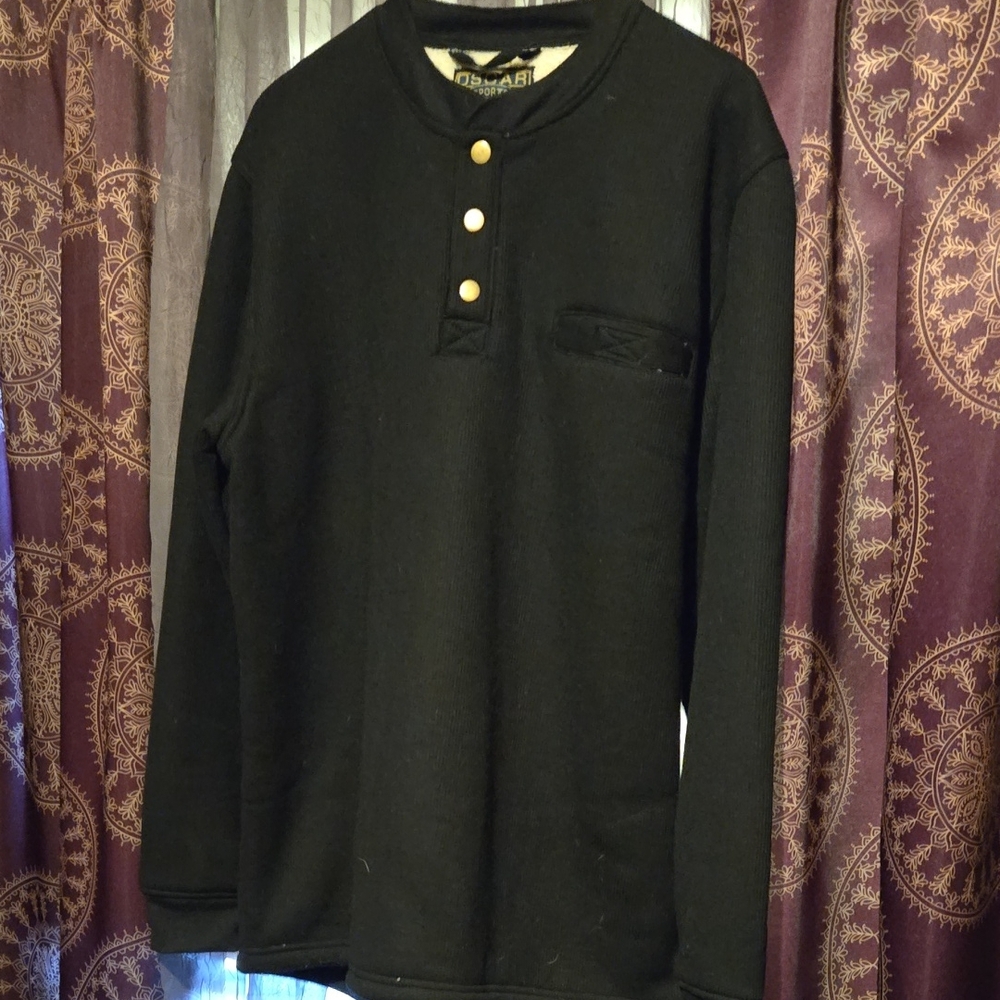 Classic Black Henley Sweatshirt with Gold Accents